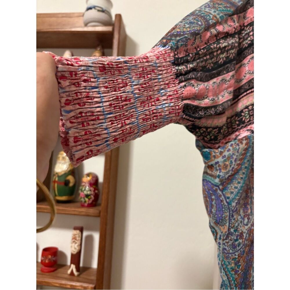 Oil & Hali Boho Patchwork Oversized Button-Up Shirt in Pink & Coral - Picture 3 of 7